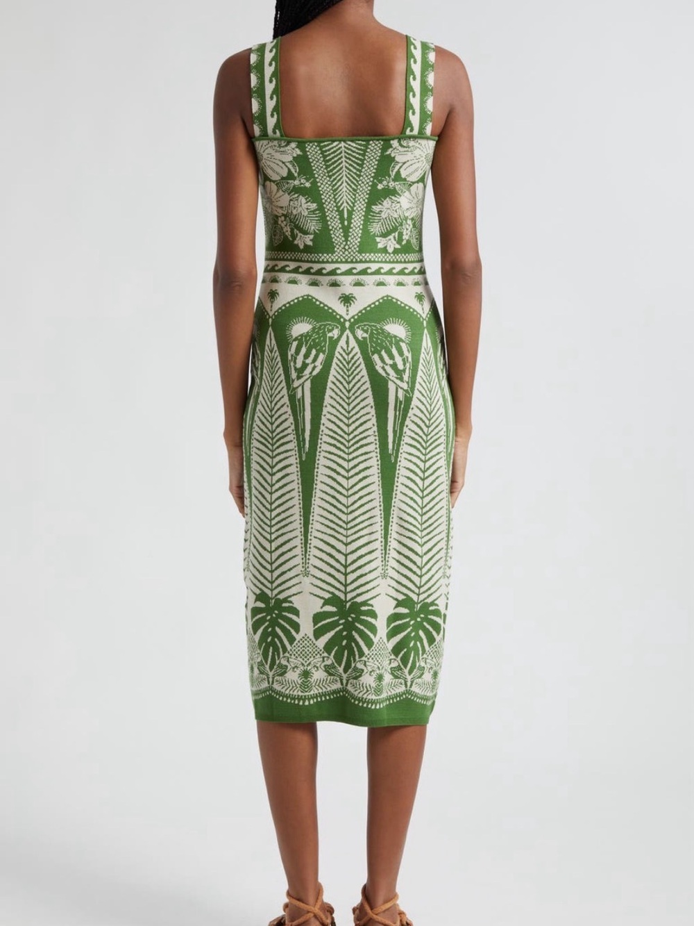 FARM Rio Green and White Tropical Knit Midi Dress size M new no tags - Picture 4 of 9